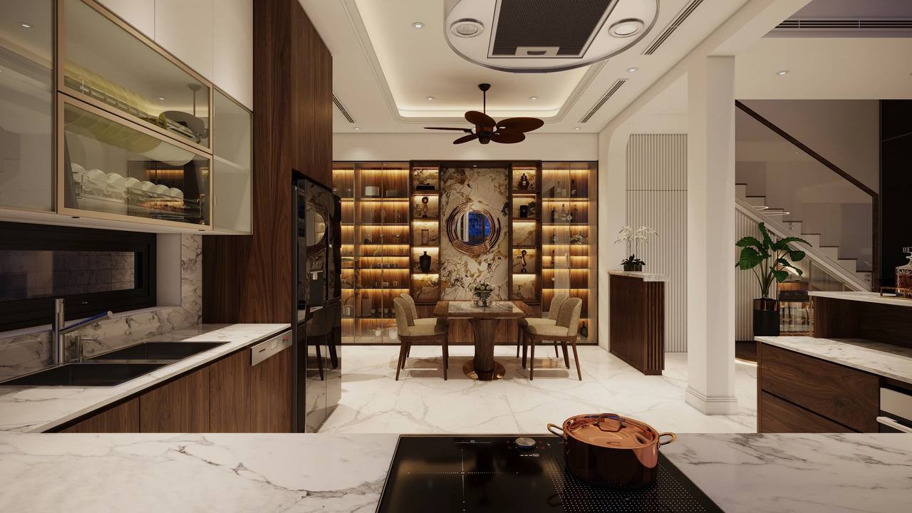 Bếp và tủ rượu backlighting - góc khác