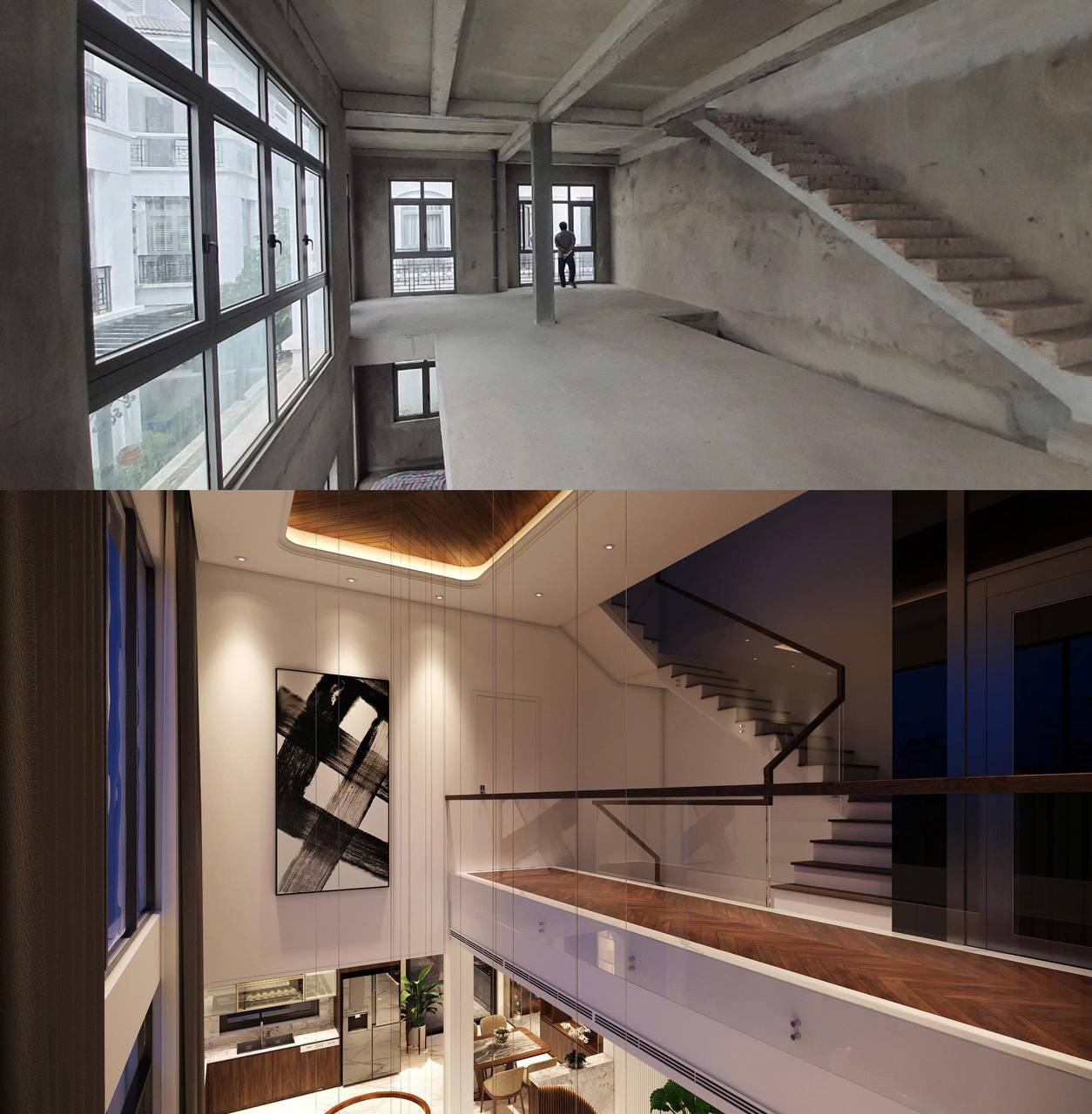 Phòng ăn ban ngày view sáng, marble floor rộng