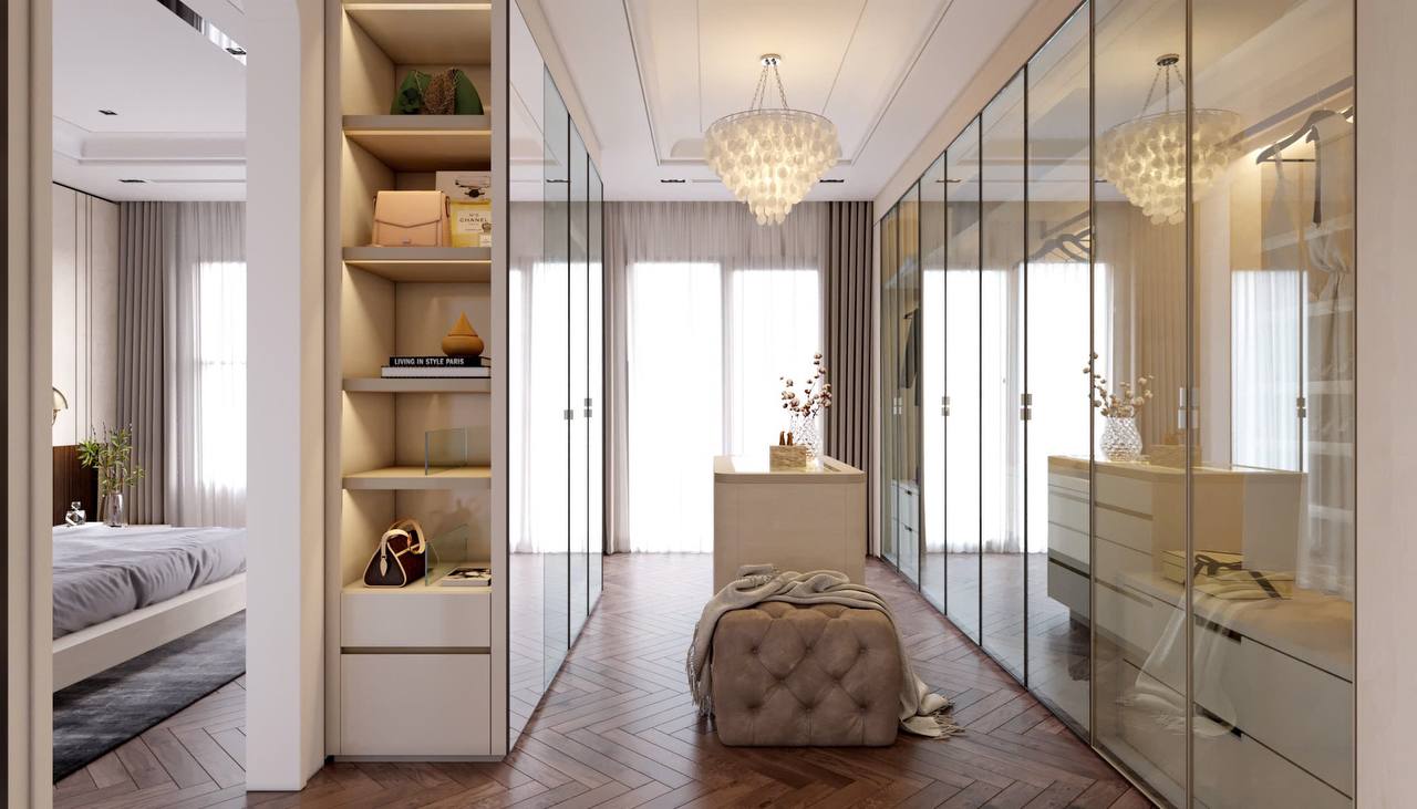 Phòng ăn với bàn gỗ nguyên tấm